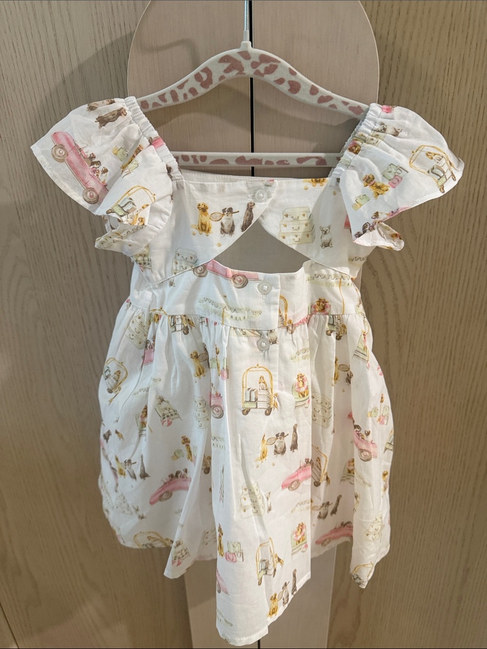 Janie and Jack White  GRAY MALIN  Dress with Pink & Gold Travel Motif - Picture 4 of 6